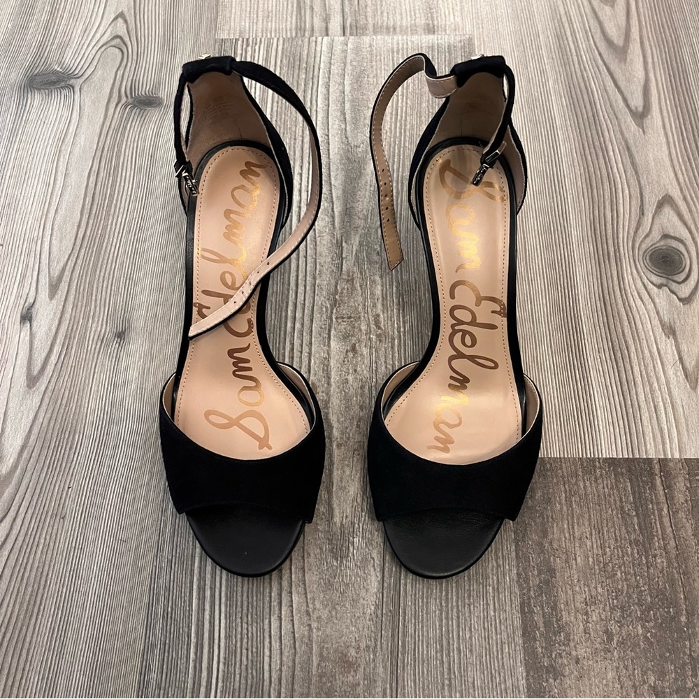 Sam Edelman Porchia Black Suede Peep Toe Sandals 6.5